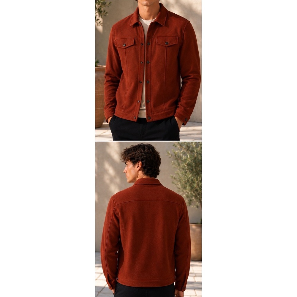 Manfinity Mens Rust Orange Snap Button Front Shacket Chest Pockets Large